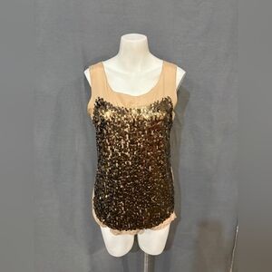 Ann Taylor Gold Sequin Fitted Tank Top